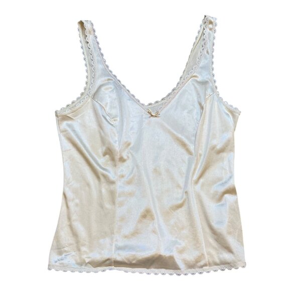 Vintage 90s Warners Satin Ivory Camisole Top Size 34 Lace Trim Made In USA - Picture 1 of 6